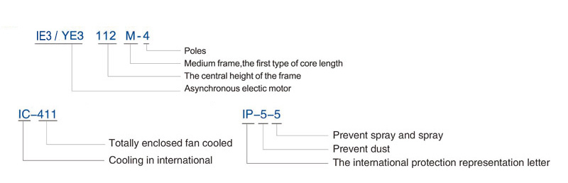 IE3/YE3 Series Premium Efficiency Three Phase Asynchronous Motor Model Significance