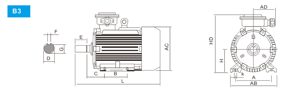 YB3 Series FlameProof Three Phase Asynchronous Motor B3 Installation Method