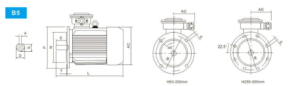 YB3 Series FlameProof Three Phase Asynchronous Motor B5 Installation Method