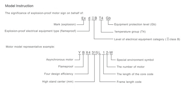 YBX4 Series Flameproof Three Phase Asynchronous Motor Model Significance